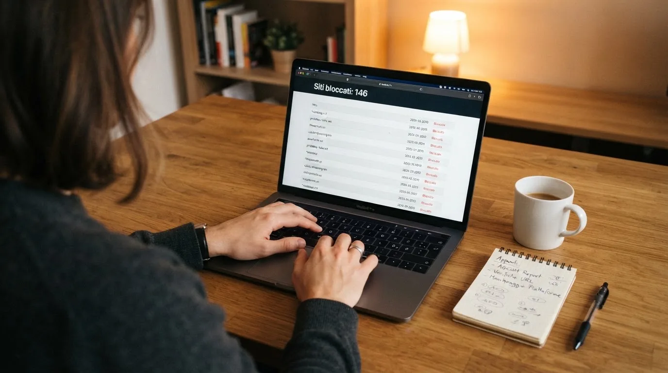 Un uomo seduto alla scrivania osserva pensieroso il monitor di un computer portatile, in una stanza ordinata con una tazza di caffè accanto.