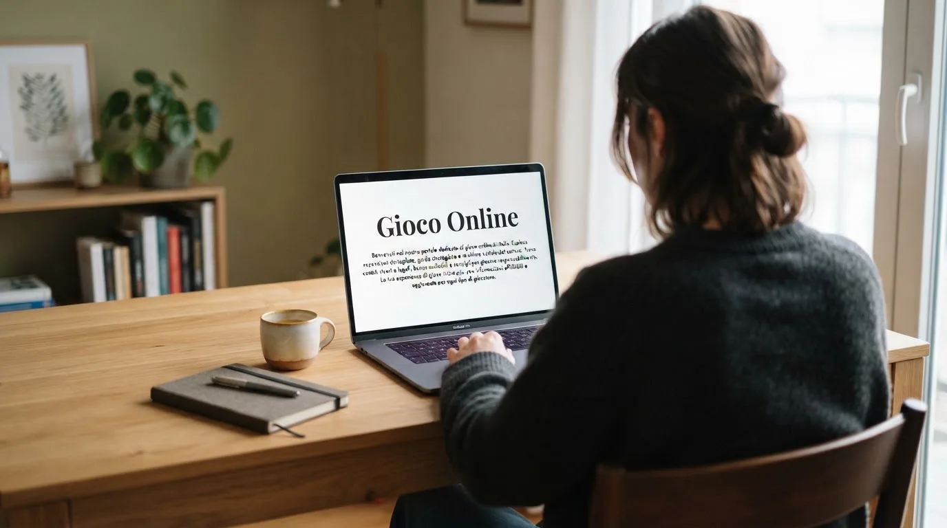 Persona davanti a un portatile che legge una pagina informativa sul gioco online in Italia — casino metodi di pagamento italia