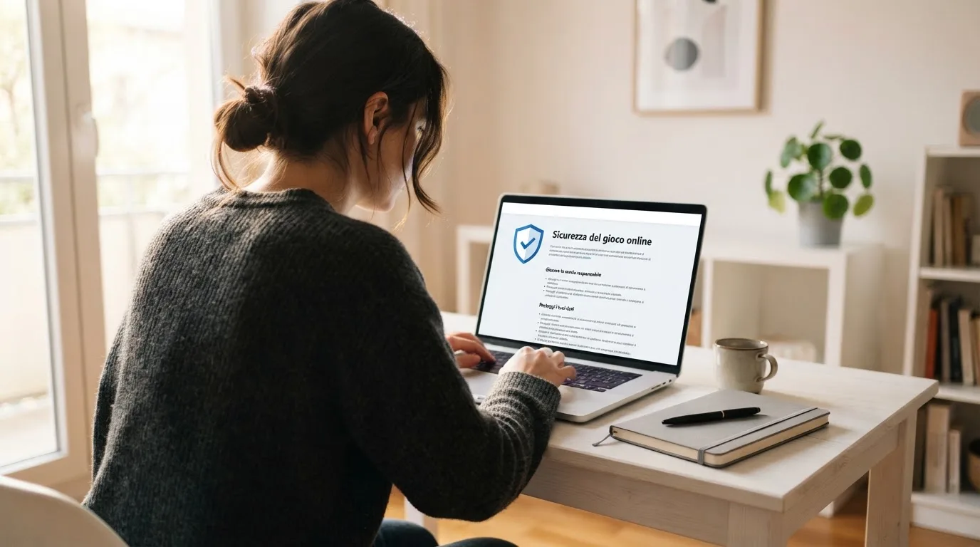 Persona davanti a un portatile che legge una pagina informativa sul gioco online in Italia — casino online senza registrazione